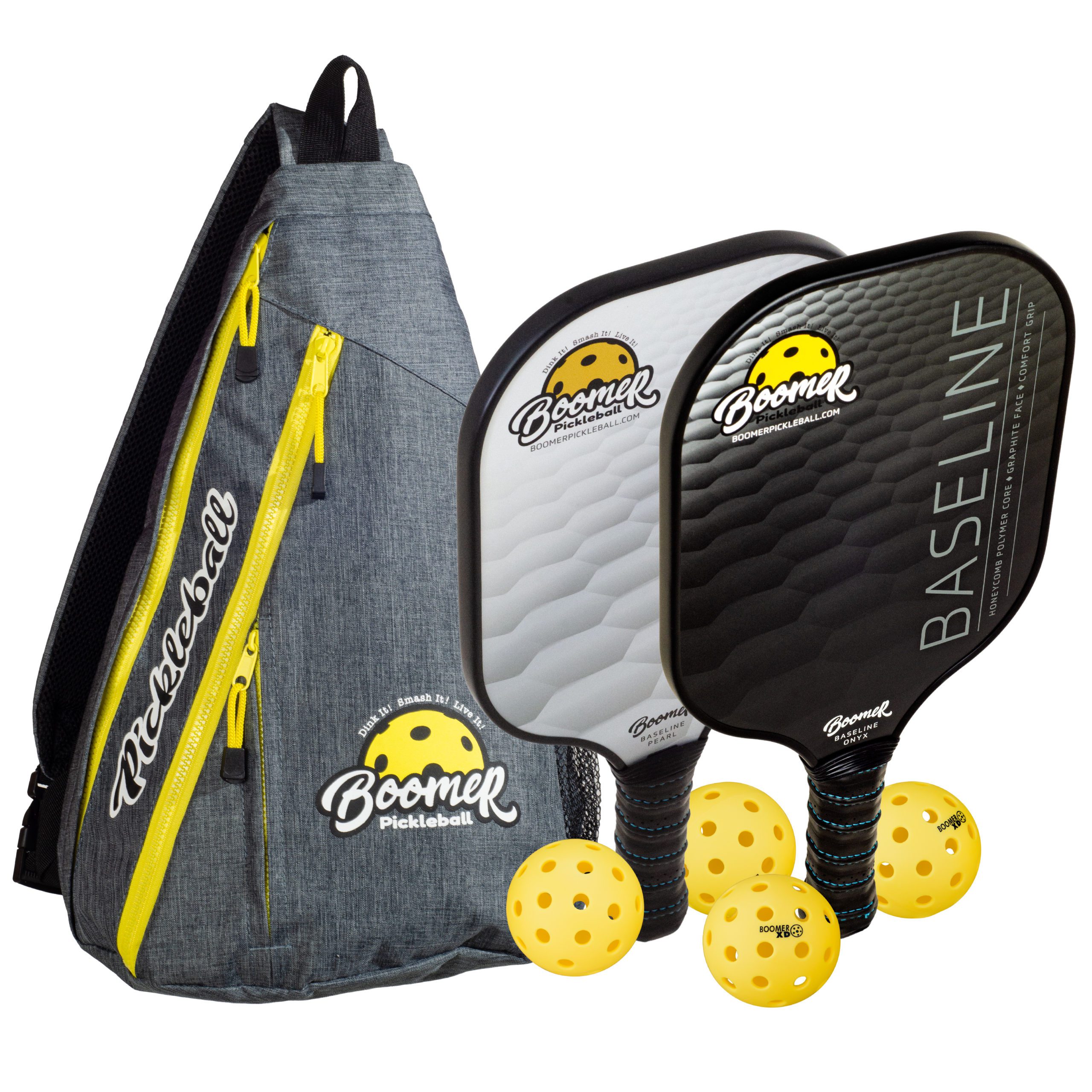 Boomer Baseline Paddles, Balls, and Sling Bags